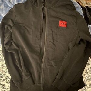 HUGO Black Stitched Logo Hoodie